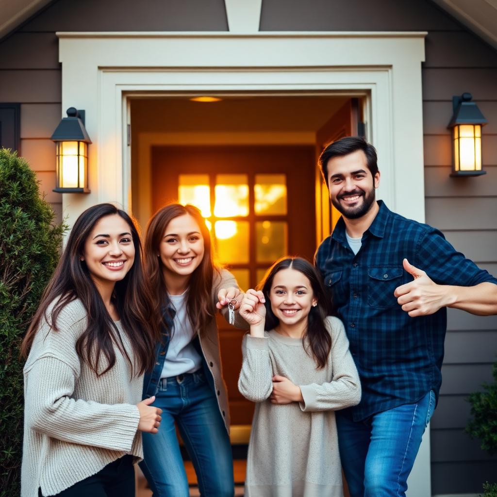 Family receiving keys at their new home