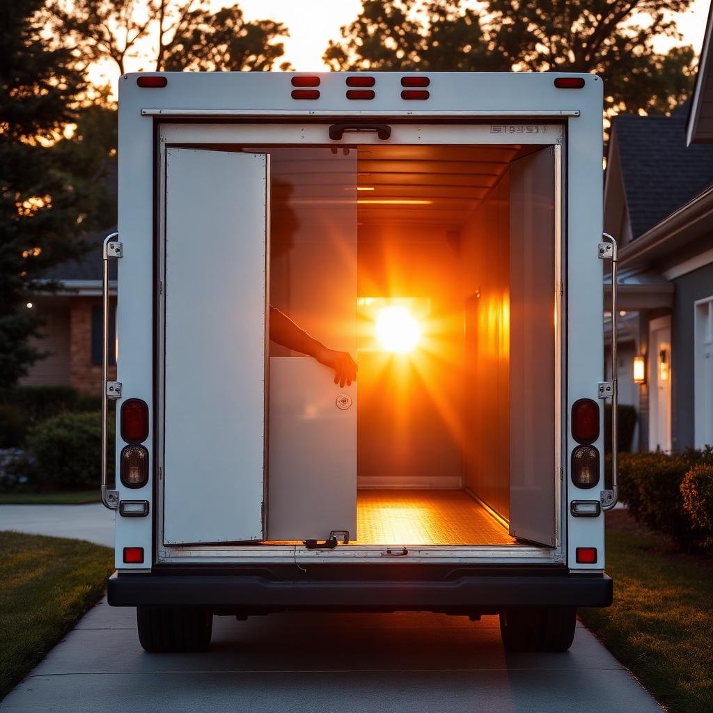 Van doors closing securely at golden hour